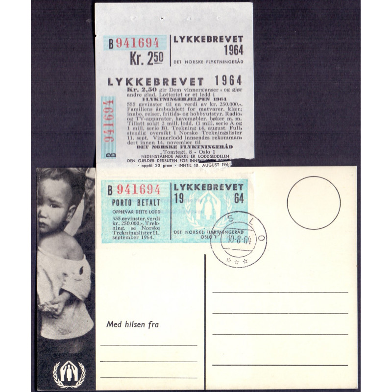 Lykkebrev 3 dele på lille kuvert stemplet OSLO 10-8-64