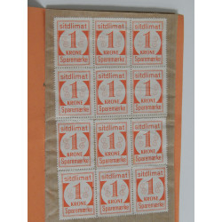 1950. SPAREMÆRKEBOG. Orange udgave med 20 stk 1 kr og 37 stk. 25 øre SITDLIMAT SPAREMÆRKE fra 12 Dec 1950