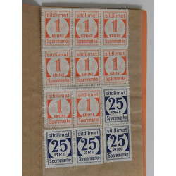 1950. SPAREMÆRKEBOG. Orange udgave med 20 stk 1 kr og 37 stk. 25 øre SITDLIMAT SPAREMÆRKE fra 12 Dec 1950