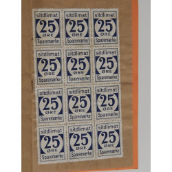 1950. SPAREMÆRKEBOG. Orange udgave med 20 stk 1 kr og 37 stk. 25 øre SITDLIMAT SPAREMÆRKE fra 12 Dec 1950