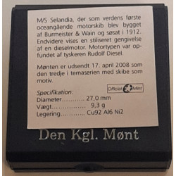 Tema mønt M/S SELANDIA, 20 kr. 2008 i kvalitet proof, og æske