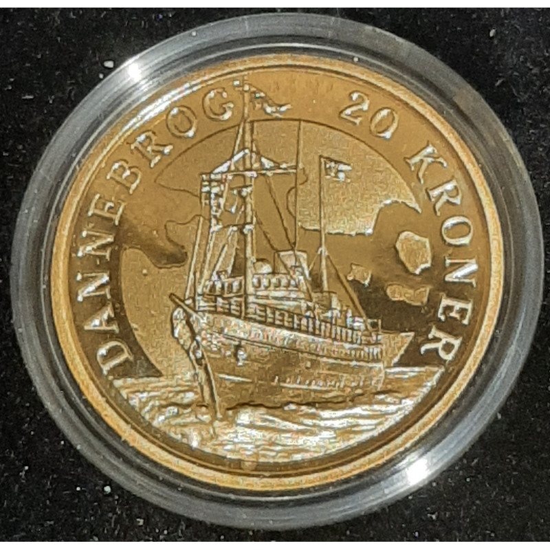 Tema mønt DANNEBROG, 20 kr. 2008 i kvalitet proof, og æske i kvalitet proof, og æske
