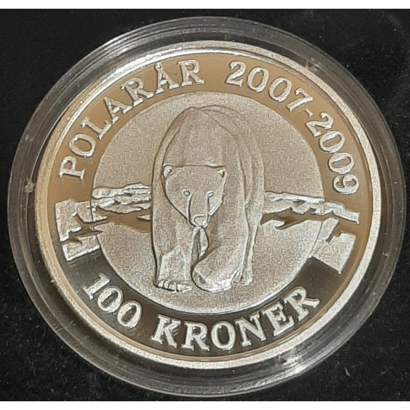 Polarmønter 100 kr "Isbjørn" 2007,  i original æske fra Den Kgl. Mønt