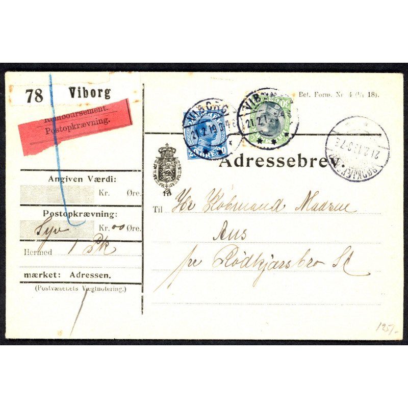 1918. Adressebrev med 20 og 30 øre Chr. X