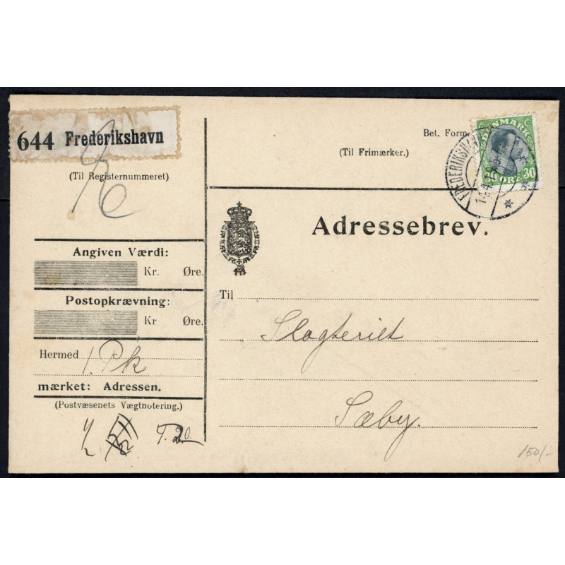 1919. Adressebrev single frankering med 30 øre Chr. X