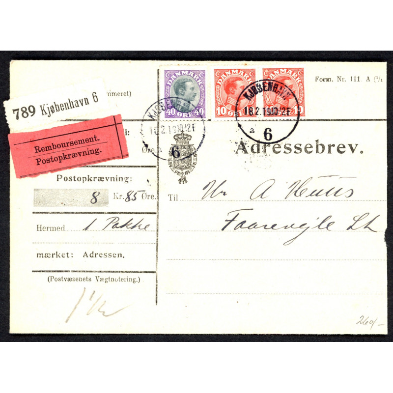 1918. Adressebrev med 2x10 og 40 øre Chr. X