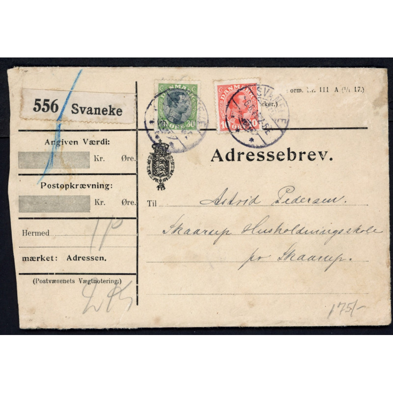 1918. Adressebrev med 10 og 30 øre Chr. X
