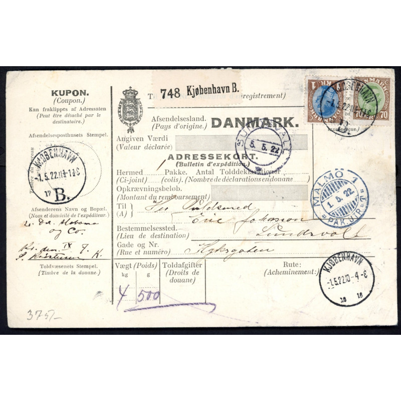 1923. International adressekort med 1 kr og 2x 15 Øre, Chr. X til Sverige
