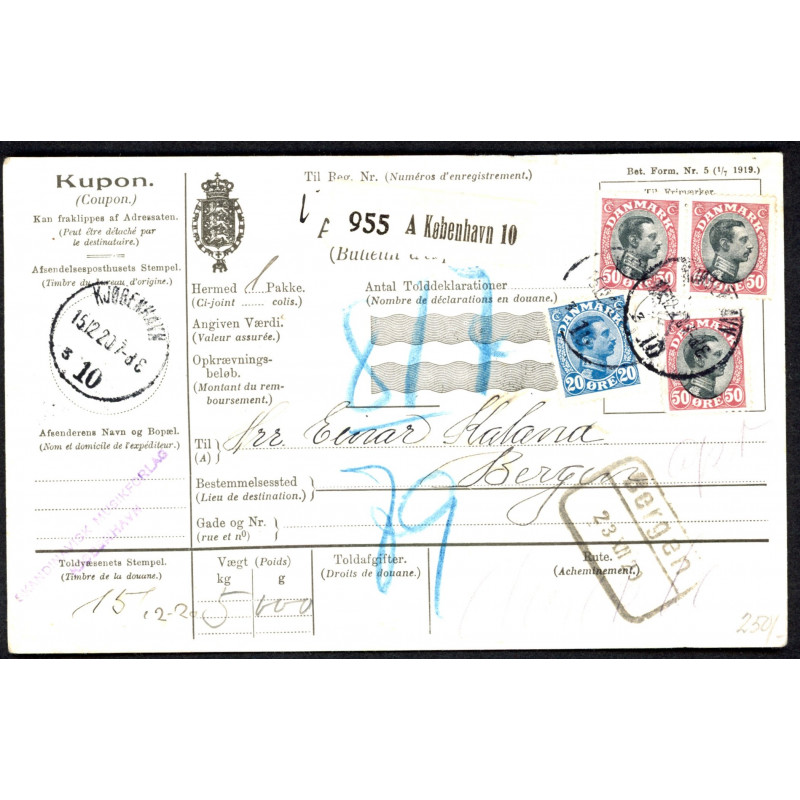 1923. International adressekort med 1 kr og 2x 15 Øre, Chr. X til Sverige