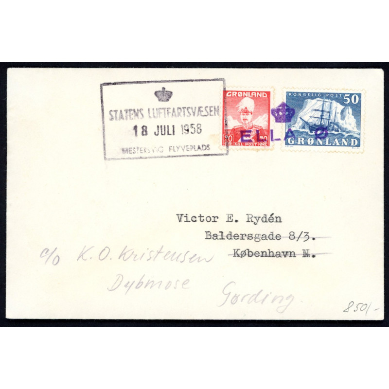 DANMARKSHAVN. REK-Brev til Skanderborg Danmark, stemplet 13-11-70