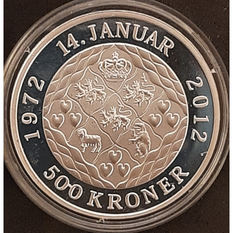 Margrethe II 40-års regeringsjubilæum. 500 kr. 2012 SØLVMØNT