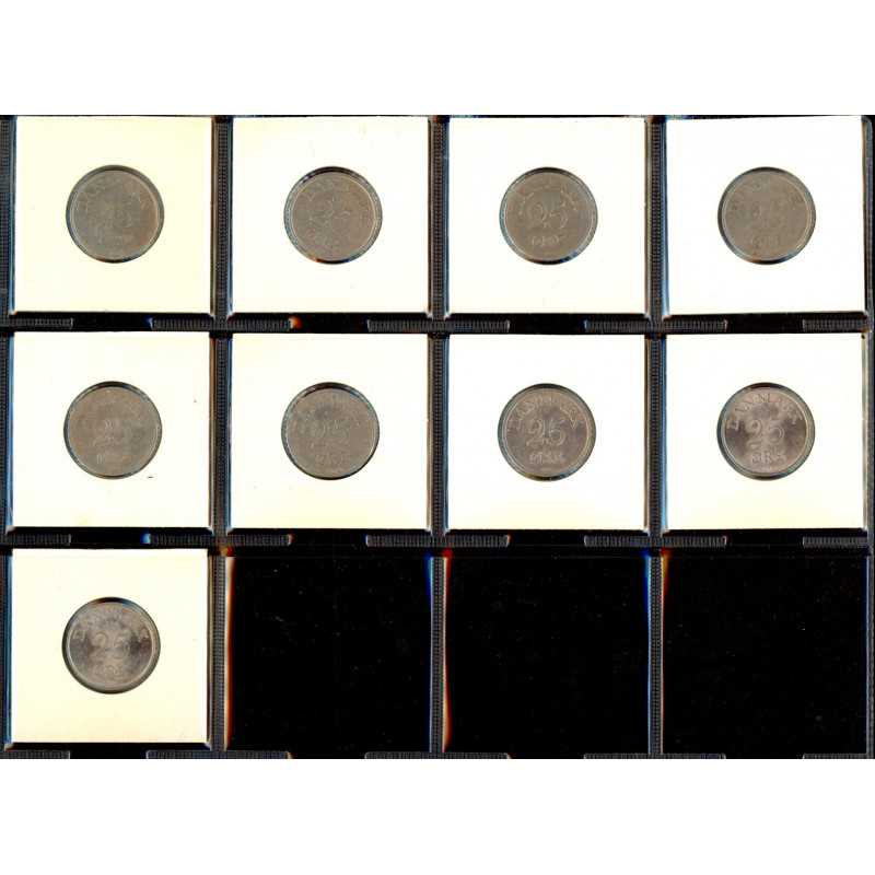 25 Øre  Fred. IX. 1948-1972, komplet ialt 27 stk.