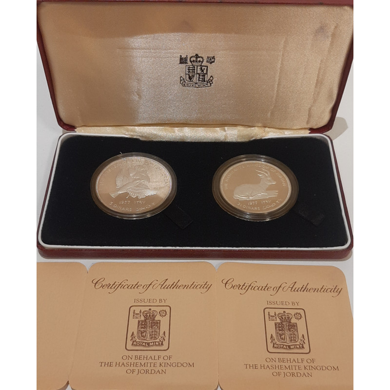 JORDAN, SILVER, 2½ og 5 Dinars, 1977, PROOF, i tilhørende æske,