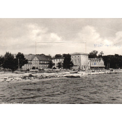 Nyborg. Strand, med 8 små fotos, brugt (Nyborg)