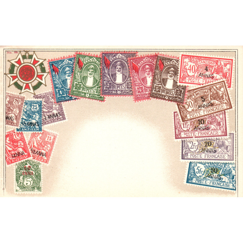 Zanzibar. Frimærkepostkort/Stamp postcard, Ottmar Zieher, ubrugt