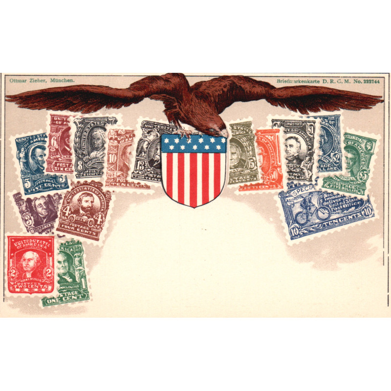 USA. Frimærkepostkort/Stamp postcard, Ottmar Zieher, ubrugt