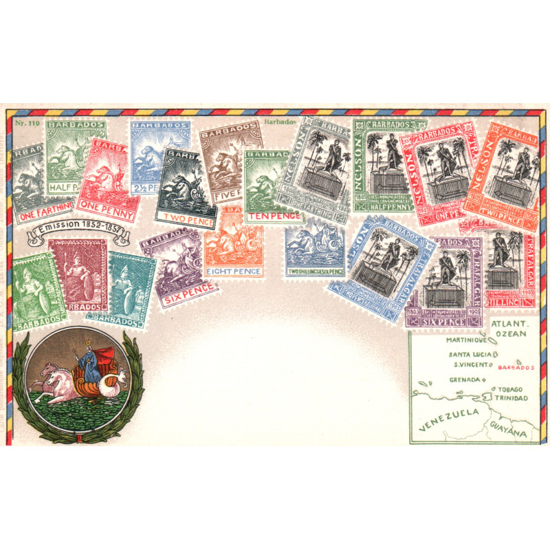 Barbados. Frimærkepostkort/Stamp postcard, Ottmar Zieher, ubrugt