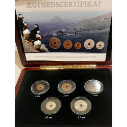 Færøerne. De Hjerteløse mønter i skrin, komplet sæt