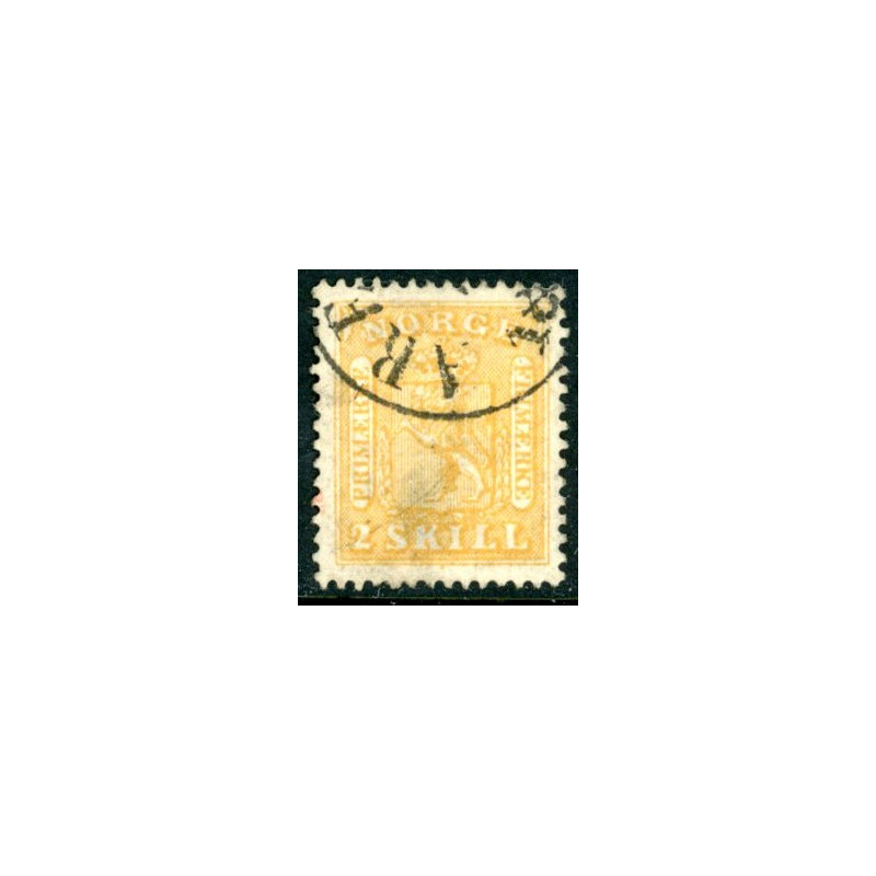 Norge 1863-66 2 sk. Gul AFA nr. 6 Postfrisk ubrugt stemplet