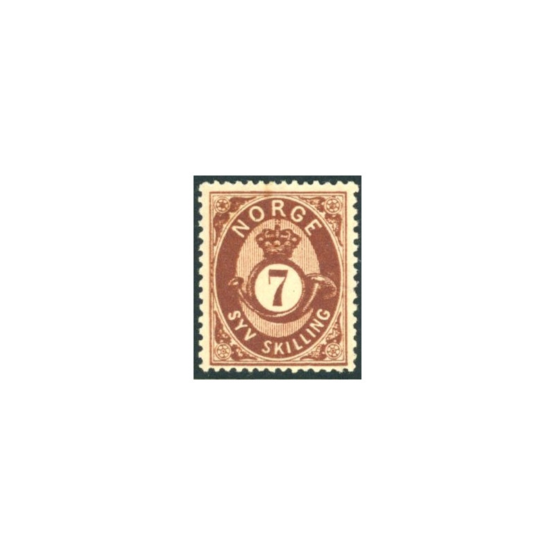 Norge. 1872-75. 7 Sk. Mørkbrun, AFA nr. 21 *. stemplet postfrisk
