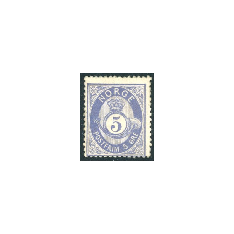 Norge. 1877-78. 5 Øre. Ultramarin. AFA nr. 24 **  Postfrisk ubrugt stemplet st.