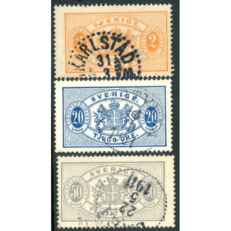 Sverige. Tjeneste 1891-93. Uden vm. AFA nr. 14-16 **     **, (o)