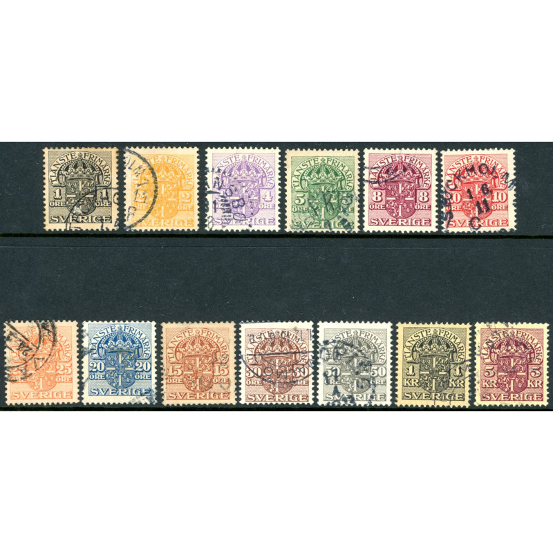 Sverige. Tjeneste 1910-14. 1 øre-5 kr. AFA nr. 17-29 (o)    **, (o)
