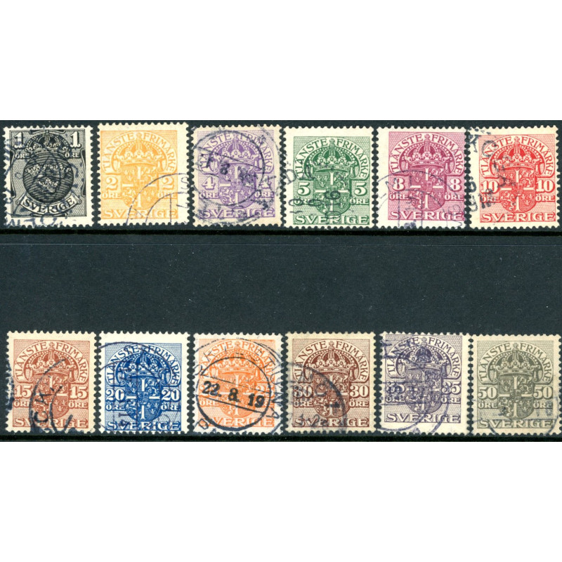 Sverige. Tjeneste 1911-18. 1-50 øre. AFA nr. 30-41 **    **, (o)