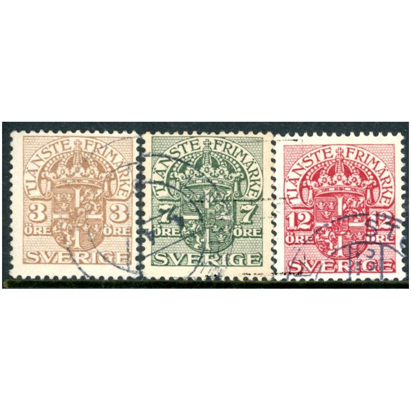 Sverige. Tjeneste 1918-19. 3-12 øre. AFA nr. 42-44 **   **, (o)