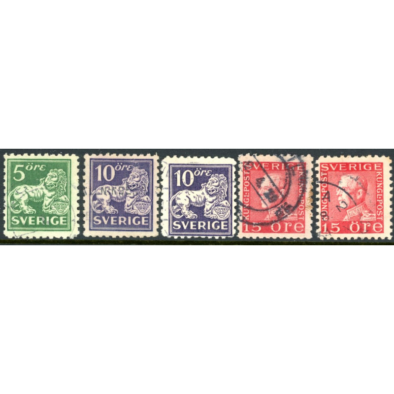 Sverige. 1925-26. Båndmærker tonet plade.  5-15 Øre. AFA nr. 189B-191Ba st. (5)  postfrisk stemplet FDC st,