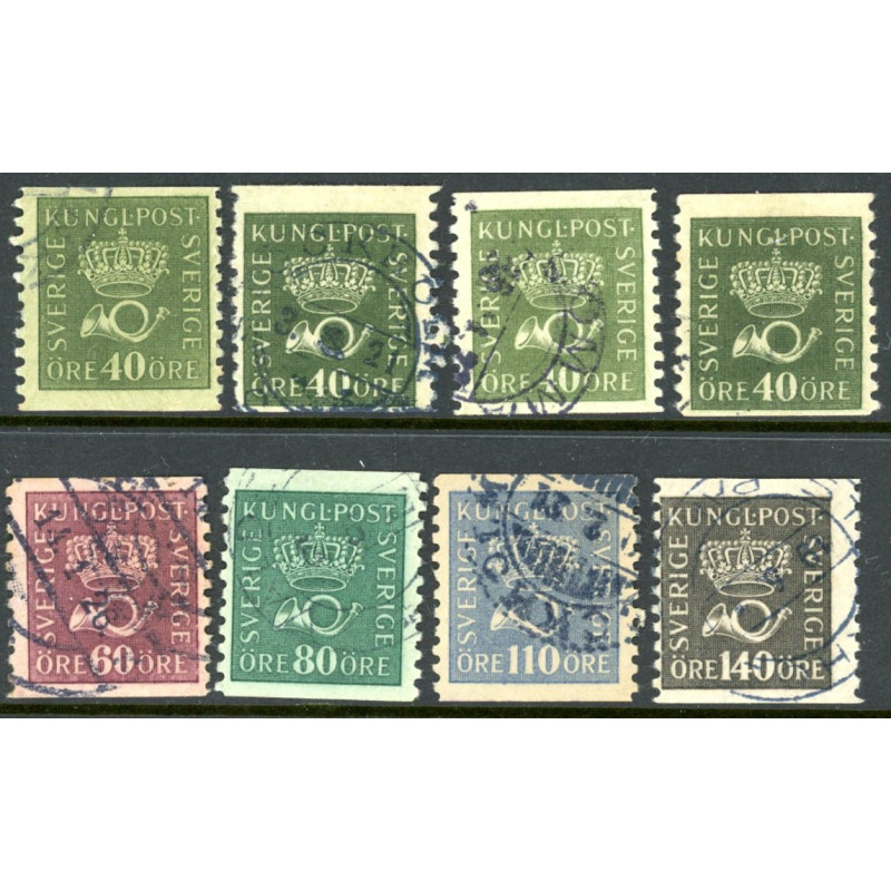 Sverige. 1920. Båndmærker, 40-140 Øre, AFA nr. 132-36 st. (8) ** postfrisk stemplet FDC st,