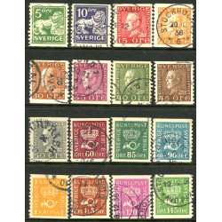 Sverige. 1934. Båndmærker 5-145 Øre, HVIDT papir, AFA nr. 189H-213H  st. (16)  postfrisk stemplet FDC st,
