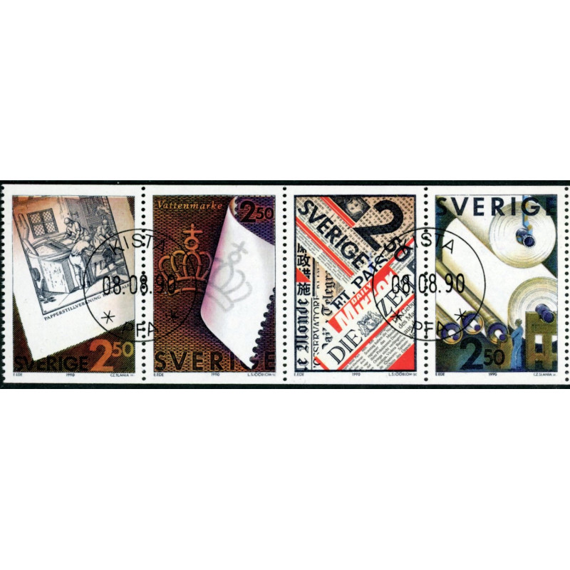 Sverige. 1990. Papirproduktion. AFA nr. 1566-69 postfrisk sammentryk Stemplet hæfte FDC parstykkke SWEDEN **/o