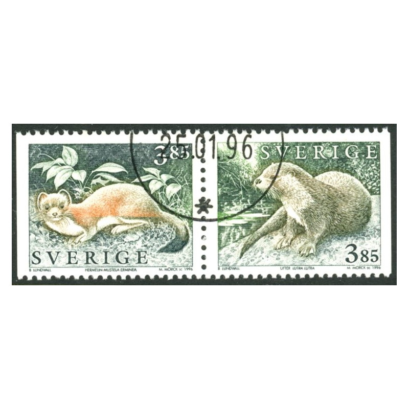 Sverige 1996. Vilde dyr. AFA 1855-56, postfrisk parstykke stemplet  hæfte FDC