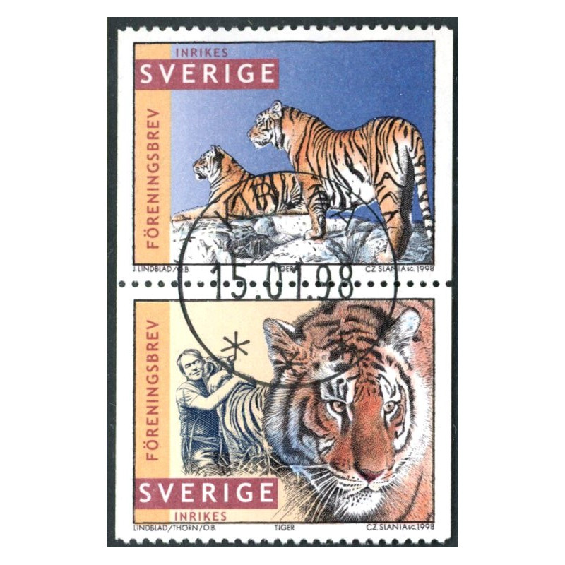Sverige 1998. Tigre. AFA nr. 1960-61 postfrisk stemplet  hæfte FDC parstykkke