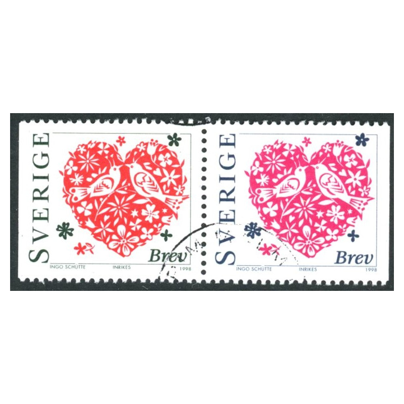 Sverige 1998. Alle Hjerternes dag. AFA nr. 1962-63 postfrisk stemplet  hæfte FDC parstykkke
