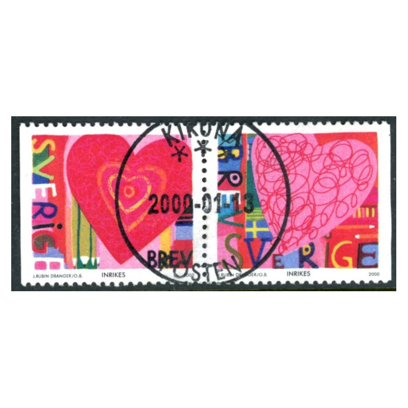Sverige 2000. Valentins dag. AFA 2087-88 postfrisk stemplet  hæfte FDC parstykkke