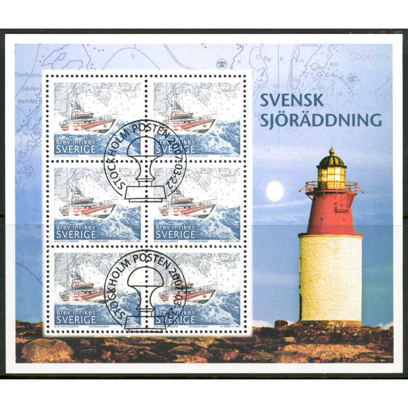 Sverige 2007. Redning til havs. AFA nr. 2508, postfrisk miniark sammentryk stemplet  hæfte FDC parstykkke