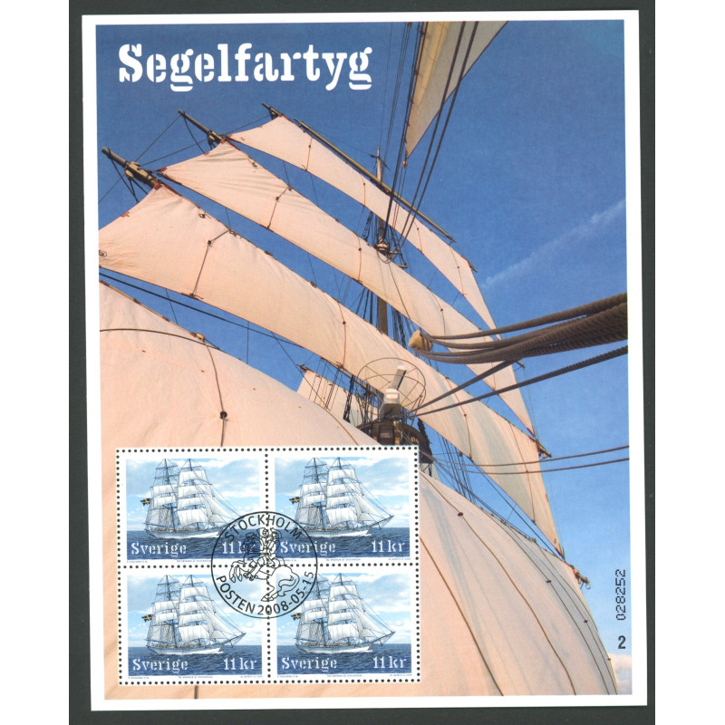 Sverige 2008. Sejlskibe. AFA nr. 2582, postfrisk miniark stemplet  hæfte FDC parstykkke