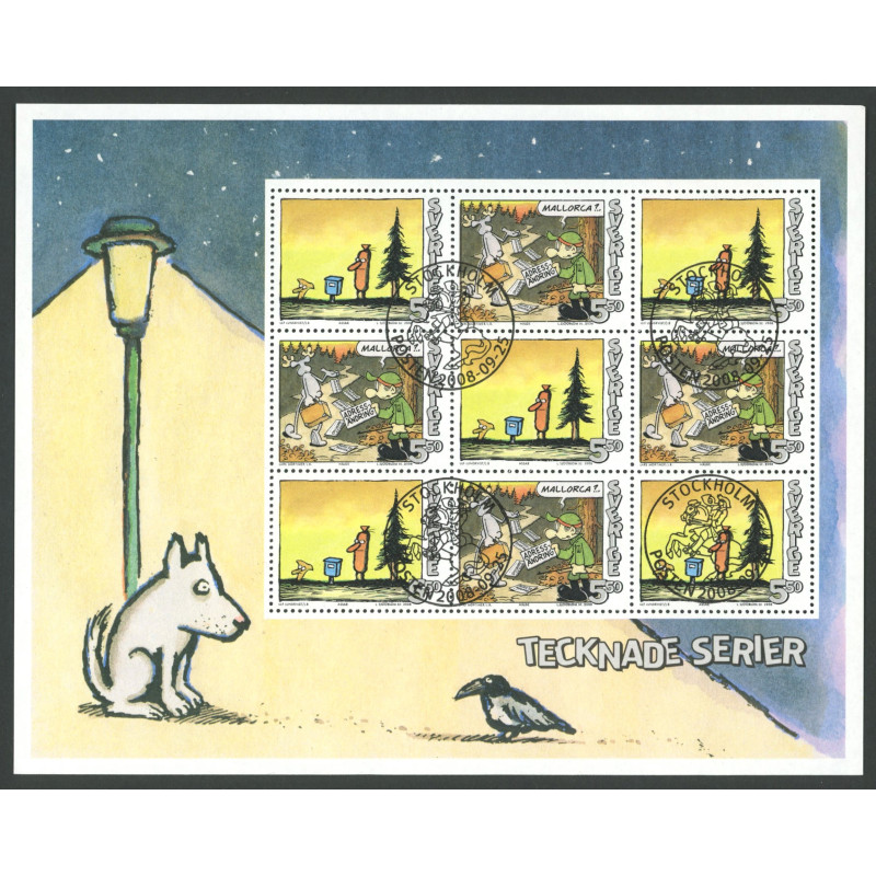 Sverige 2008. Tegneserier. AFA nr. 2590-97, postfrisk stemplet  hæfte FDC parstykkke