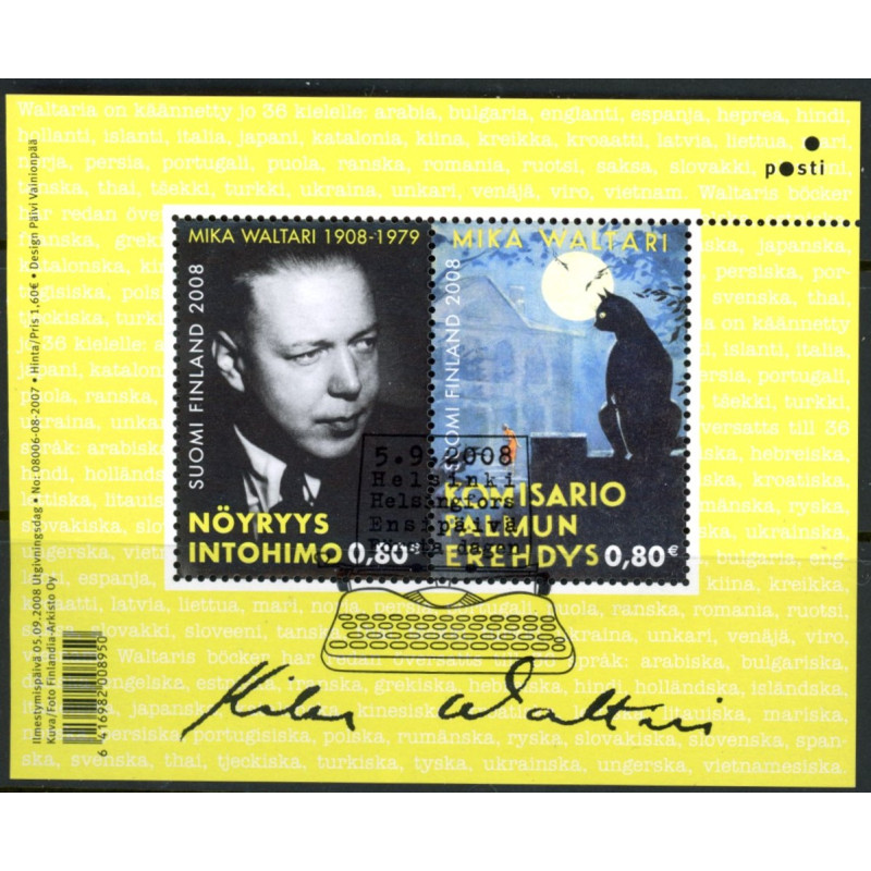 Finland. 2008. Mika Waltaris, miniark. AFA nr. 1923 **          ,       postfrisk stemplet