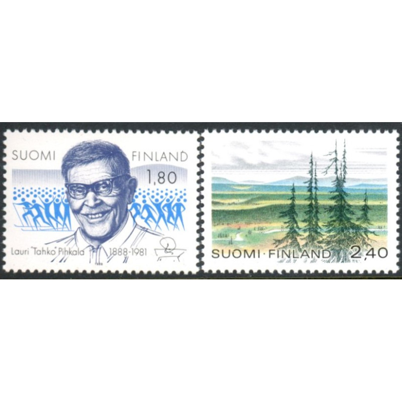 Finland. 1988. Idrætskæmper og Nationalpark. AFA nr. 1032-33 ** , postfrisk stemplet FDC
