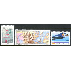 Finland. 1988. Meteorologi, Bosætning i Amerika, Skihop. AFA nr. 1043-45 **  , postfrisk stemplet FDC