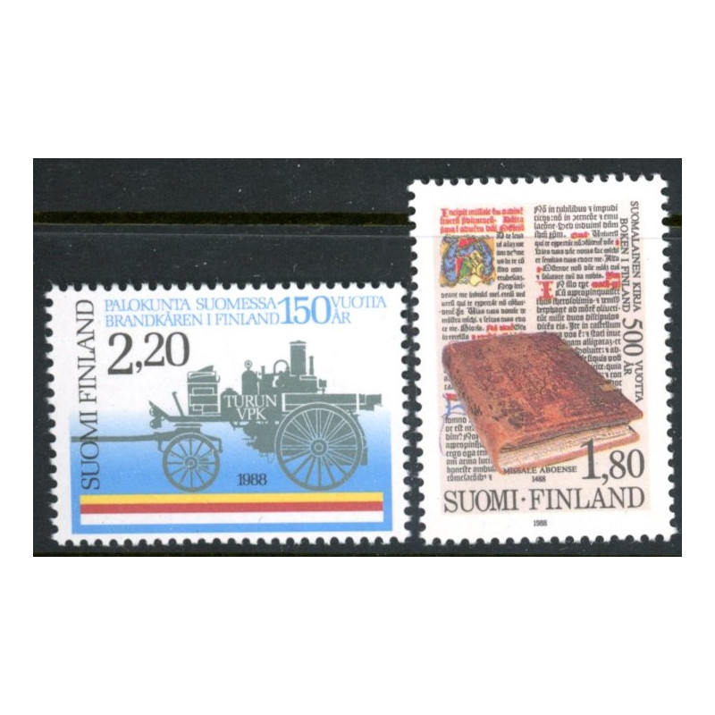 Finland. 1988. Brandvæsen og Første trykte bog. AFA nr. 1050-51 **      , postfrisk stemplet FDC