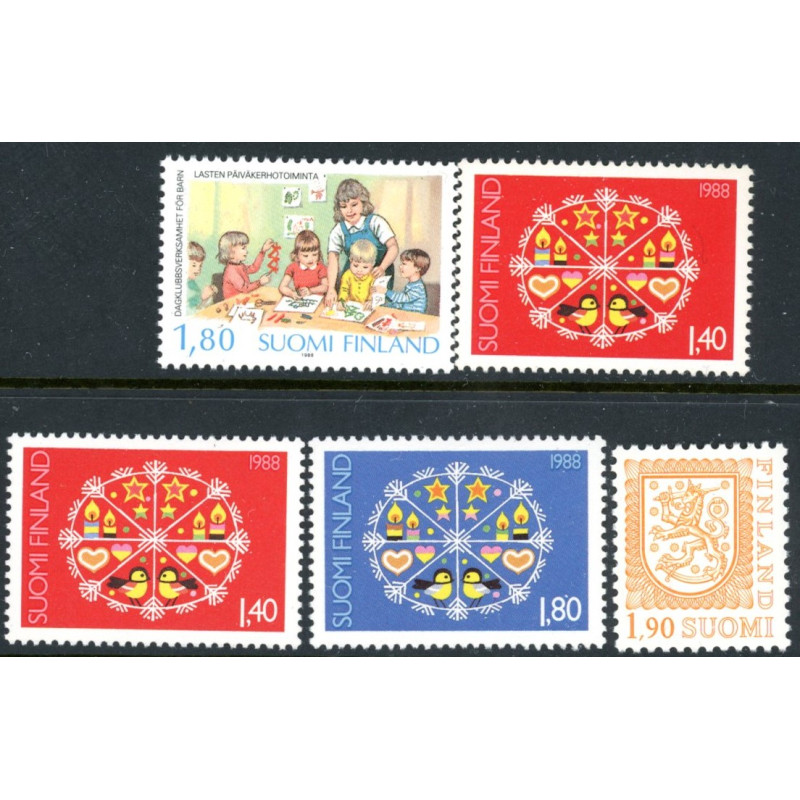 Finland. 1988. Dagklubber og Julefrimærker, supp.værdi. AFA nr. 1058-61 ** (5)    , postfrisk stemplet FDC