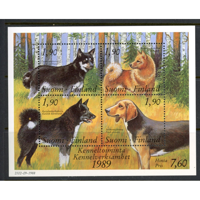 Finland. 1989. Hunde i miniark. AFA nr. 1071 **    , postfrisk stemplet FDC