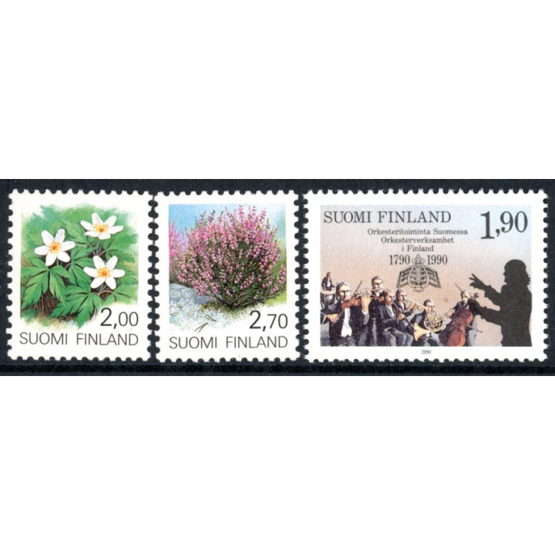 Finland. 1990. Blomster, og Orkestervirksomhed . AFA nr. 1090-92 **          , postfrisk stemplet FDC