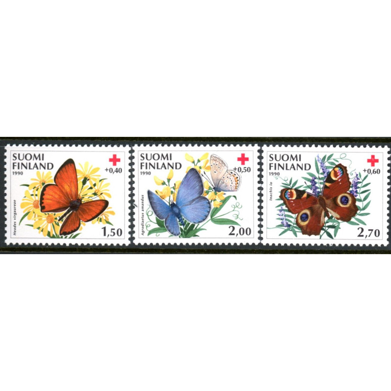Finland. 1990. Røde Kors. Sommerfugle. AFA nr. 1100-02 **         , postfrisk stemplet FDC