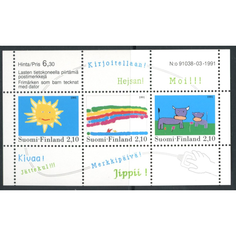 Finland. 1991. Børnetegninger, miniark. AFA nr. 1137-39 **  , postfrisk stemplet FDC