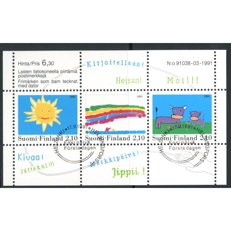 Finland. 1991. Børnetegninger, miniark. AFA nr. 1137-39 **  , postfrisk stemplet FDC